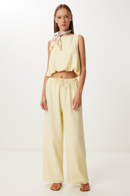 Keten Culotte Pantolon Bluz Takım SARI LRV0116