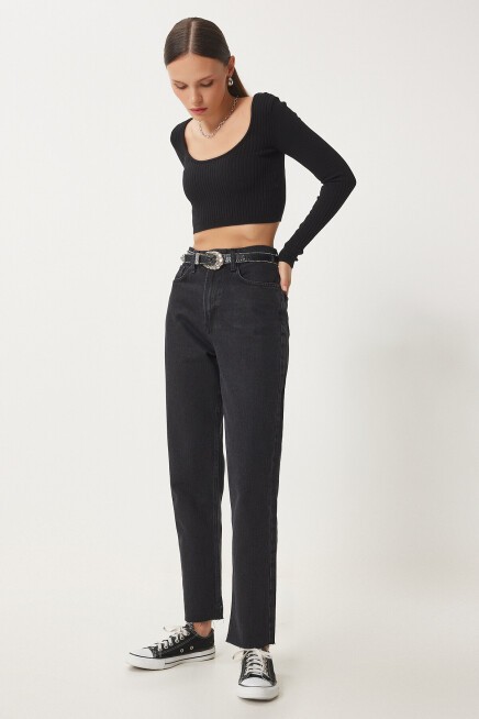 Orta Bel Straight Jeans SİYAH LUT0011