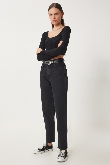 Orta Bel Straight Jeans SİYAH LUT0011