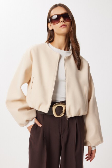 Soft Kaşe Bomber Ceket KREM LUB0248
