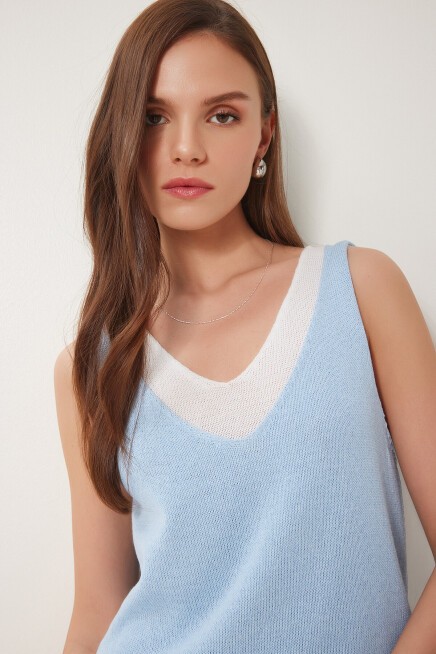 Atletli İkili Basic Triko Bluz GÖK MAVİ KEMİK LKİ0030