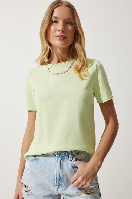 Bisiklet Yaka Basic Örme T-shirt AÇIK YEŞİL LUB0021