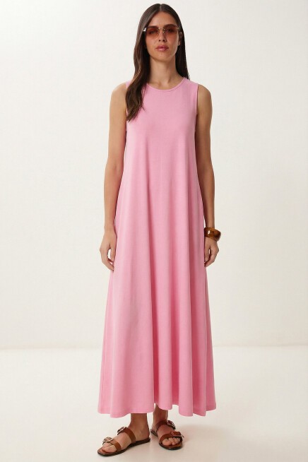 Cepli Yazlık Örme Elbise PEMBE LRN0032