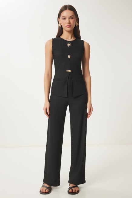 Dore Aksesuarlı Fitilli Alt-Üst Takım SİYAH LZH0013
