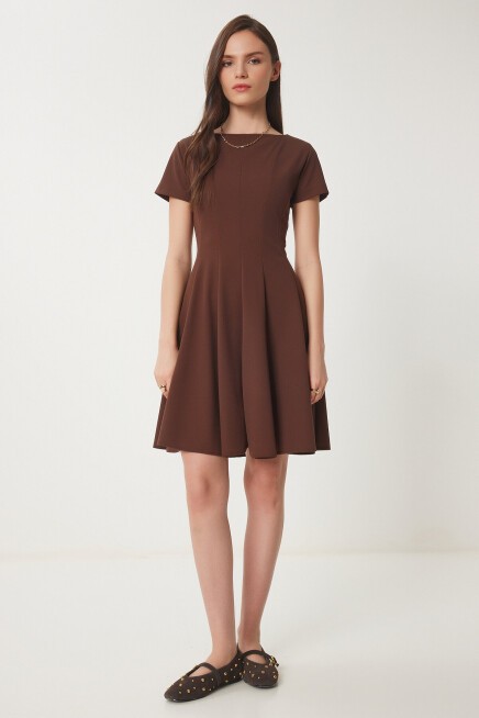 Godeli Mini Dokuma Elbise KAHVERENGİ LUB0084