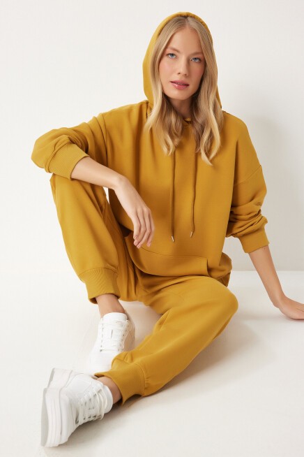 Kapüşonlu Sweatshirt Jogger Oversize Örme Eşofman Takımı HARDAL LPYS003