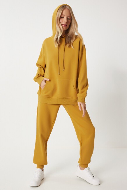 Kapüşonlu Sweatshirt Jogger Oversize Örme Eşofman Takımı HARDAL LPYS003
