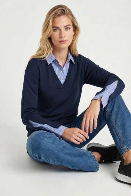 Gömlek Yaka Modal Sweatshirt LACİVERT LXA0018