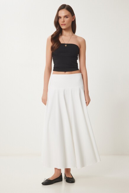 Kloş Yazlık Midi Poplin Etek EKRU LNS0038