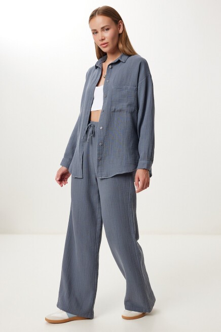 Oversize Müslin Gömlek Pantolon Takım ANTRASİT LSA0014
