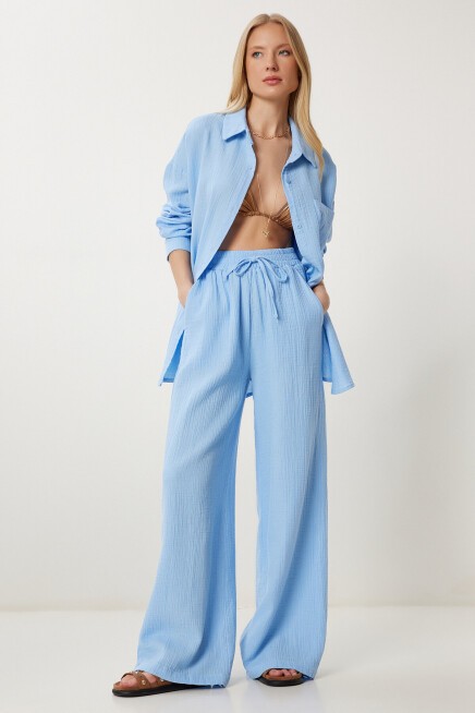 Oversize Müslin Gömlek Pantolon Takım GÖK MAVİ LSA0014