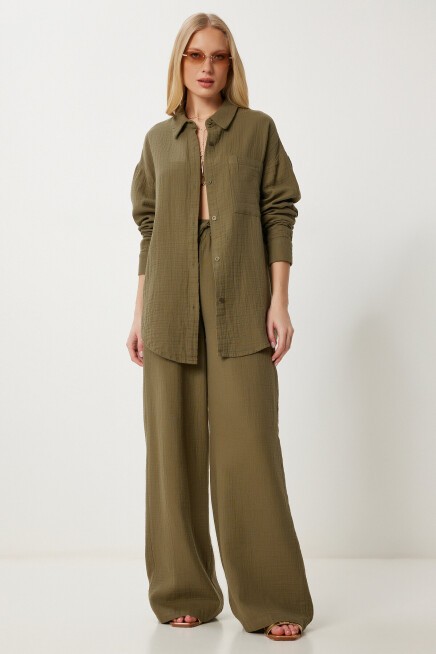 Oversize Müslin Gömlek Pantolon Takım HAKİ LSA0014