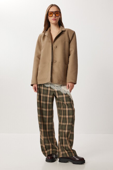 Regular Kesim Suni Süet Blazer Ceket VİZON LRG0055
