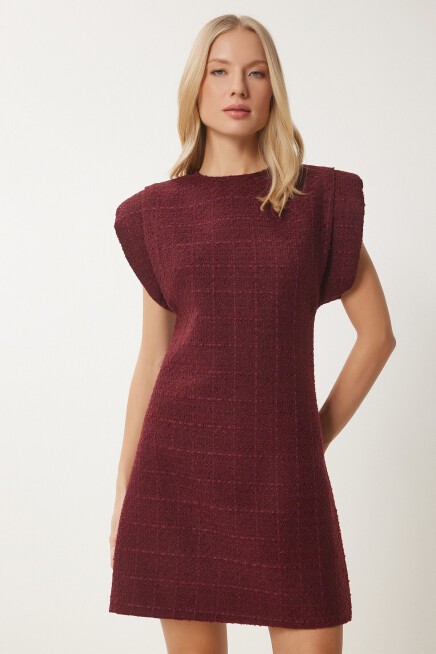 Vatkalı Mini Tüvit Dokuma Elbise BORDO LWF0023