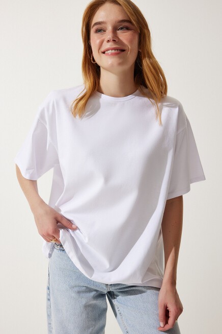 Basic Oversize Örme T-shirt BEYAZ LHW0003