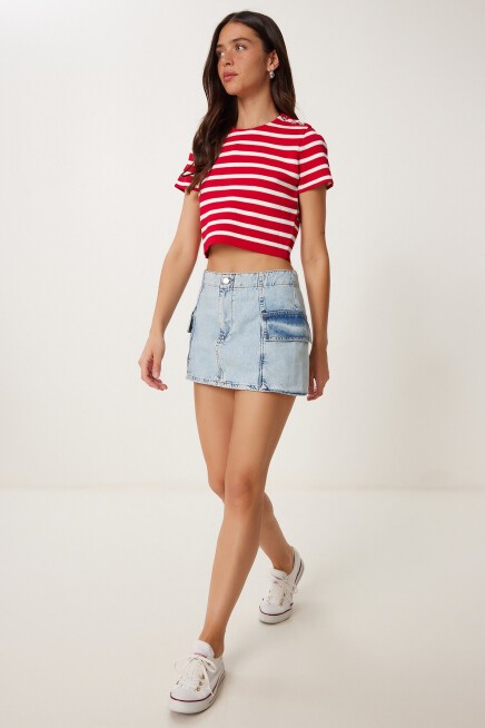 Cepli Mini Denim Etek AÇIK MAVİ LRC0005