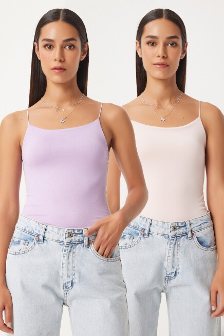 İkili İp Askılı Örme Bluz LİLA PUDRA LLD0001