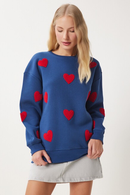 Kalpli Dokulu Şardonlu Örme Sweatshirt LACİVERT LMP0004
