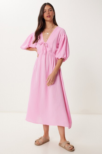 Yazlık Midi Müslin Elbise PEMBE LKB0014