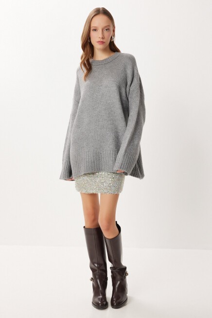 Yumuşak Dokulu Oversize Triko Kazak GRİ LPF0063