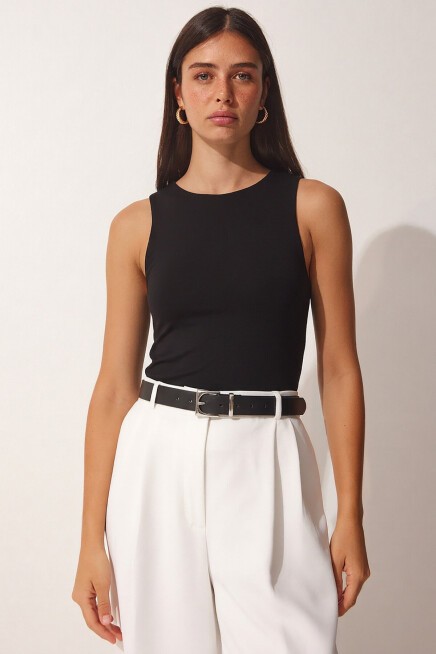 2’li Paket Basic Crop Viskon Bluz SİYAH EKRU LRN0012