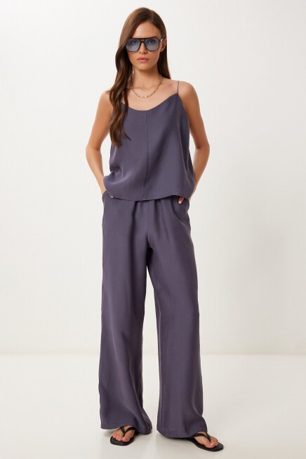 Askılı Modal Bluz Pantolon Takım FÜME LRV0108