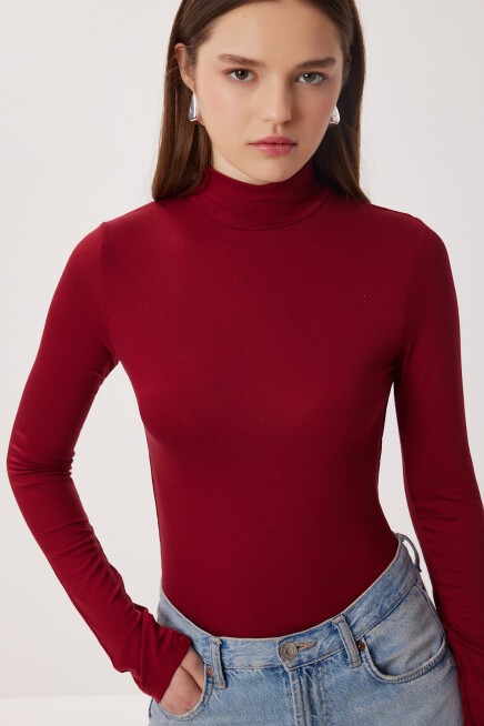 Balıkçı Yaka Viskon Bluz BORDO LRN0023