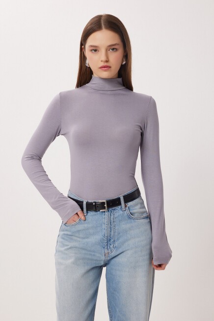 Balıkçı Yaka Viskon Bluz GRİ LRN0023
