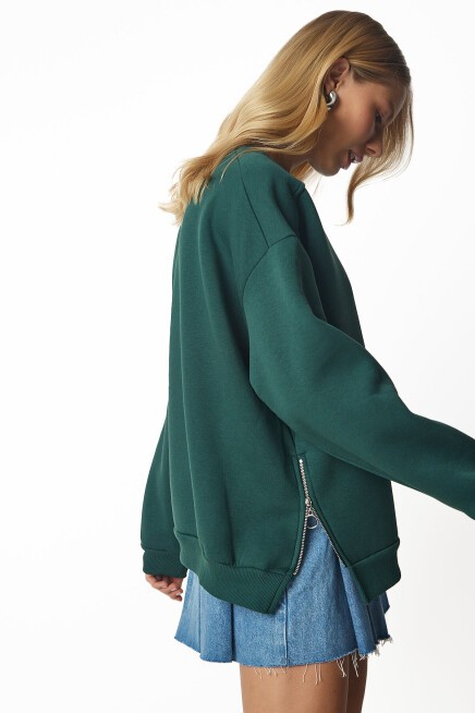 Fermuar Detaylı Şardonlu Sweatshirt HAKİ LUB0003