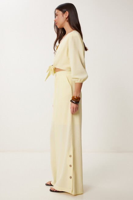 Keten Crop Bluz Pantolon Takım SARI LRV0107