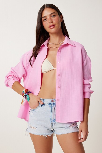 Oversize Müslin Gömlek PEMBE LRG0027