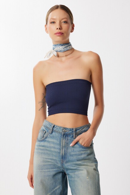 Straplez Fitilli Örme Büstiyer LACİVERT LUB0218