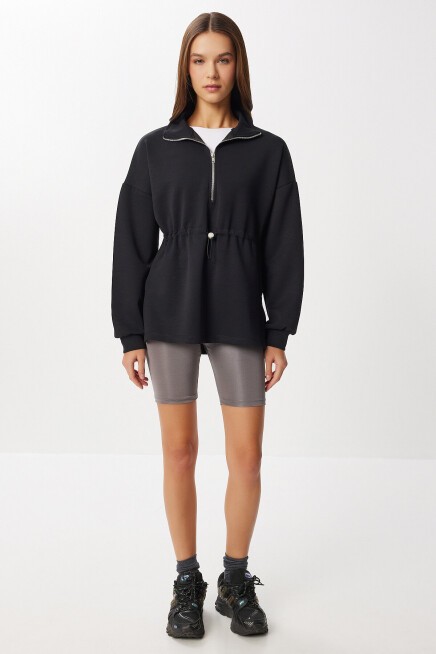 Yarım Fermuarlı Modal Sweatshirt SİYAH LUB0290