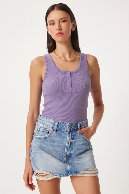 2li Paket Düğmeli Fitilli Örme Atlet LİLA LACİVERT LRN0037