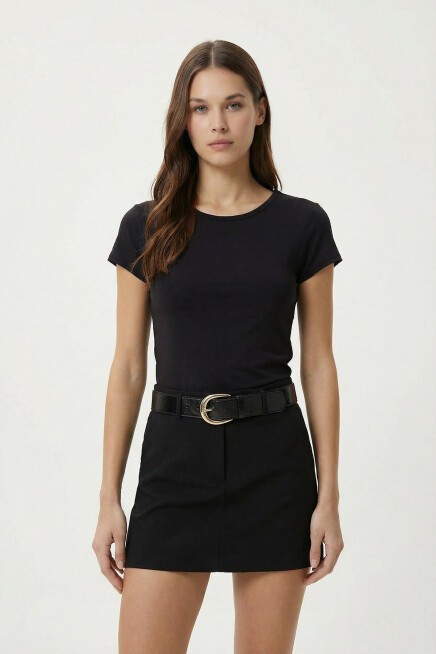 Basic Sandy Örme T-shirt SİYAH LZE0009