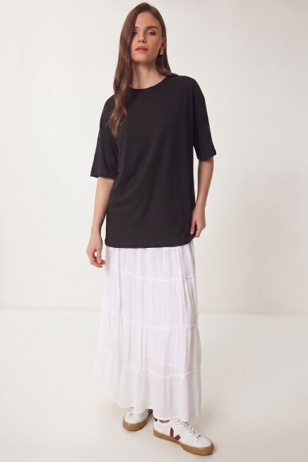 Bisiklet Yaka Oversize Uzun T-shirt SİYAH LRN0052