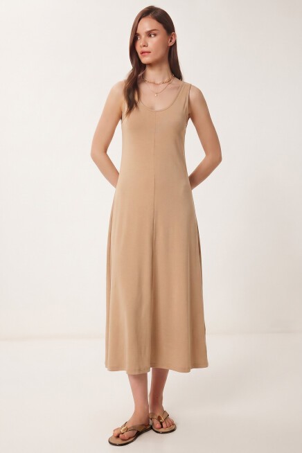 Kolsuz Basic Yazlık Örme Elbise AÇIK BİSKÜVİ LCR0057