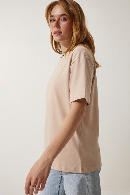Oversize Basic Pamuklu Örme T-shirt PEMBE LZE0004