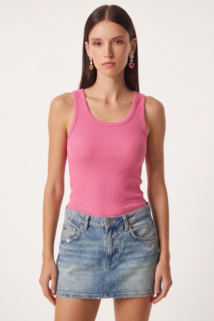 3lü Fitilli Kalın Askılı Örme Atlet KOYU MAVİ PEMBE GRİ LRN0060