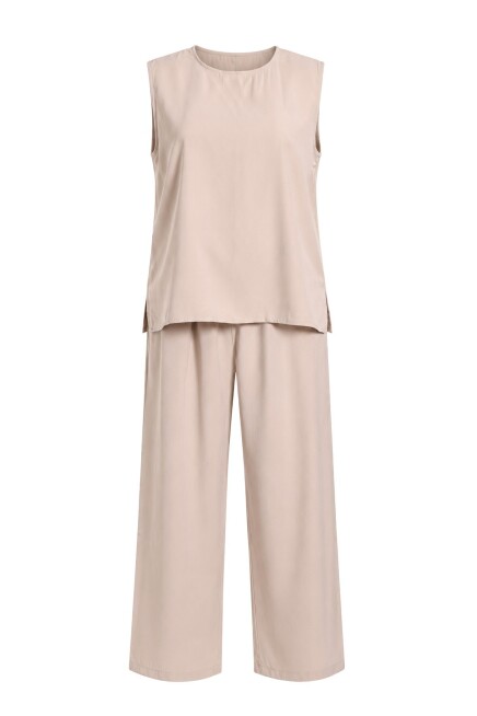 3’lü Gömlek Bluz Pantolon Gabardin Takım KREM LBY0071