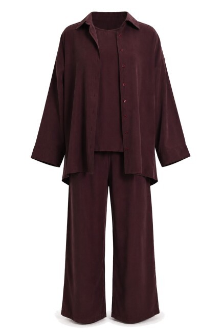 3’lü Gömlek Bluz Pantolon Gabardin Takım MÜRDÜM LBY0071
