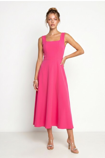 A Kesim Midi Dokuma Elbise PEMBE LNT0042