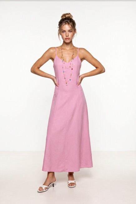 Askılı Basic Yazlık Elbise PEMBE LNT0043