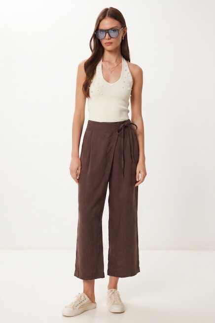 Bağlama Detaylı Modal Pantolon KAHVERENGİ LUB0368