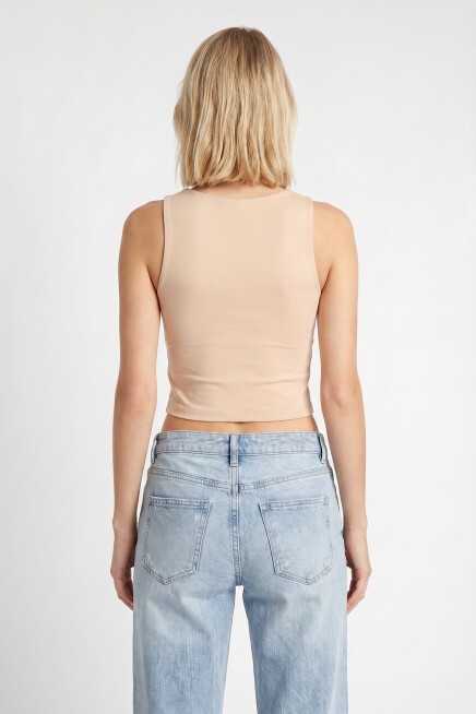 Basic Crop Viskon Bluz KREM LRN0058