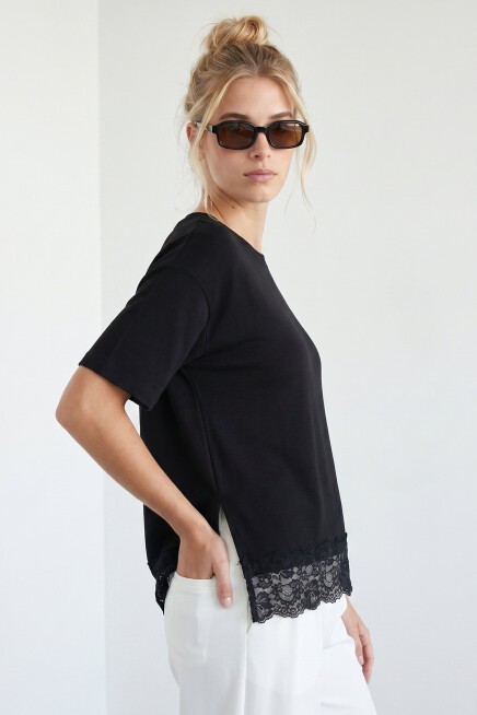 Dantelli Oversize Mevsimlik Triko Bluz SİYAH LYY0146