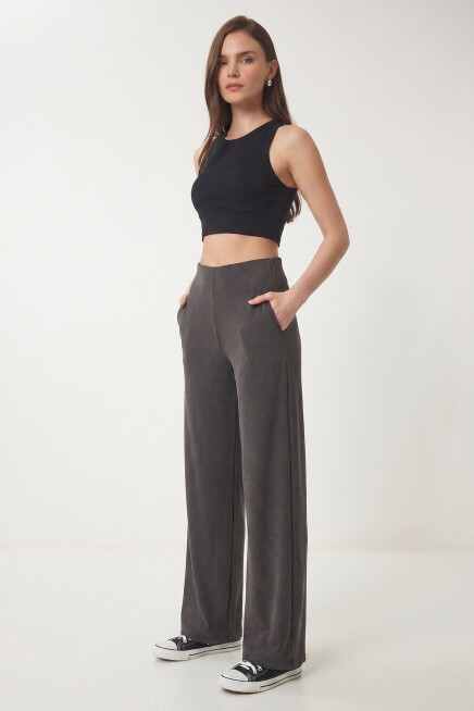 Geniş Paça Fitilli Modal Pantolon ANTRASİT LUB0348