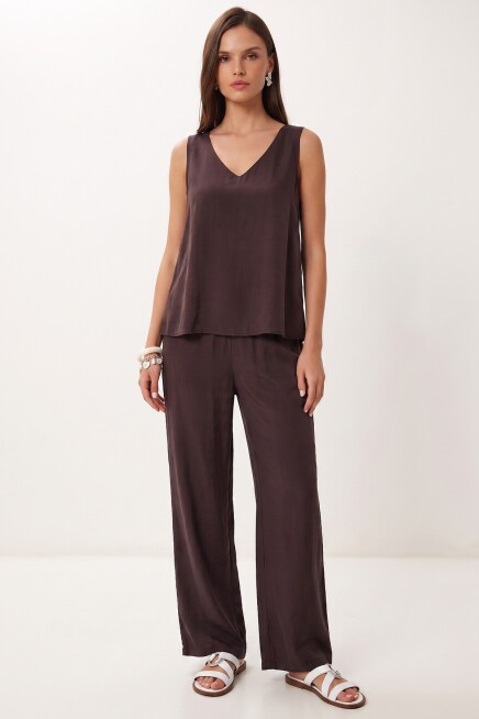 Modal Bluz Pantolon Takım KAHVERENGİ LMC0059