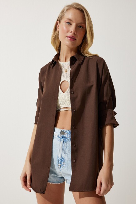 Oversize Basic Gömlek ACI KAHVE LDD0003