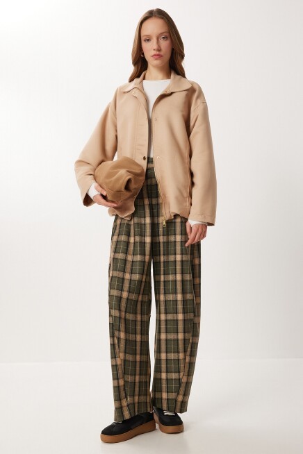 Oversize Suni Süet Bomber Ceket BEJ LAN0081